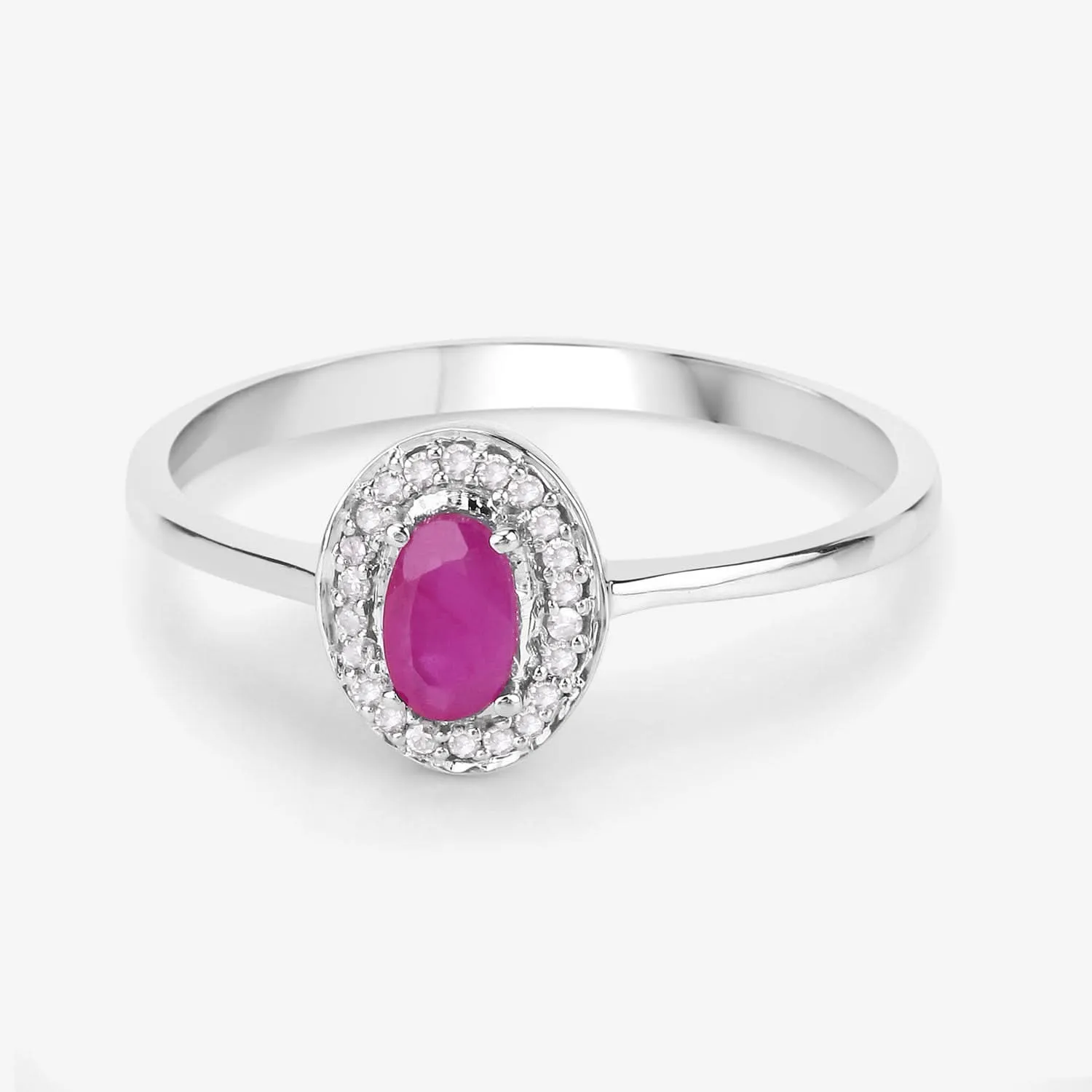 0.33 Carat Genuine Ruby & White Diamond 14K White Gold Ring