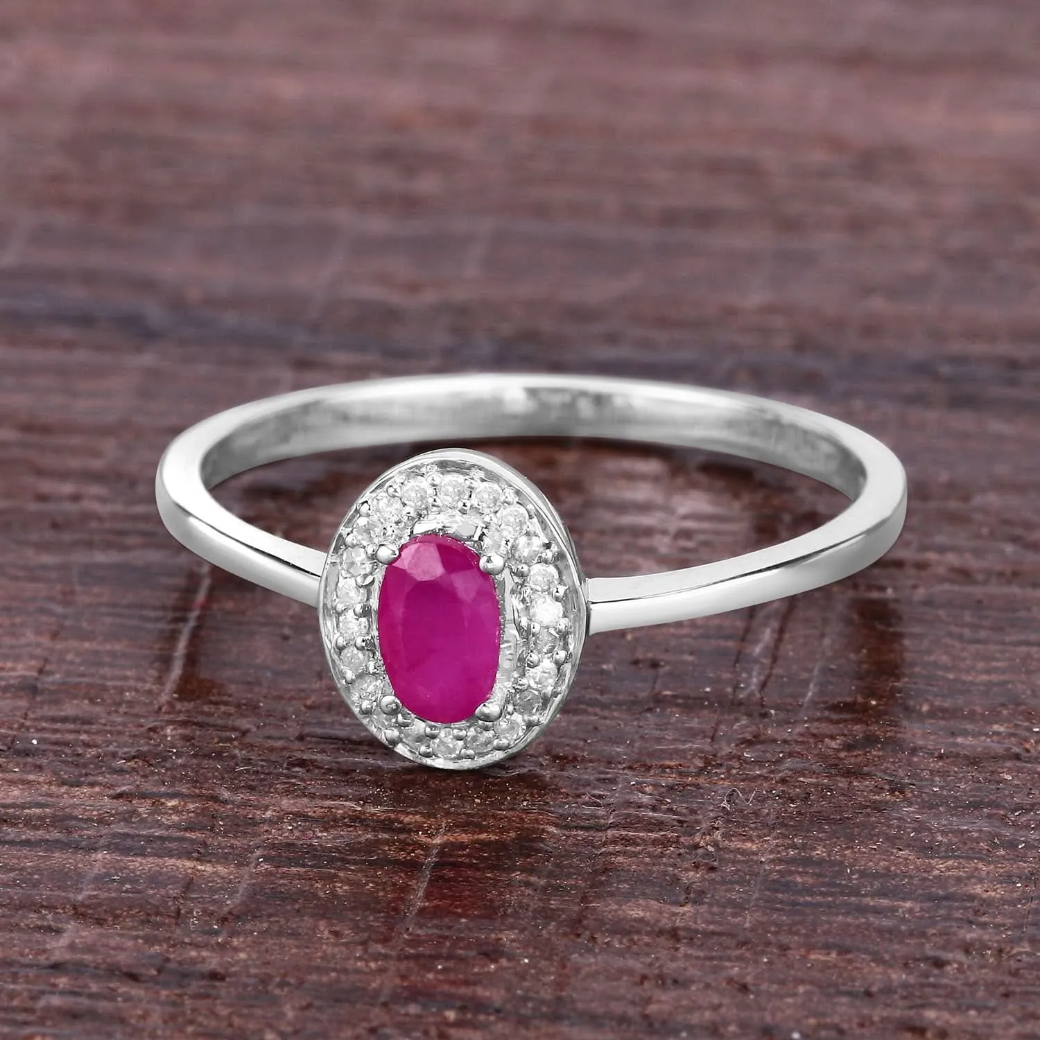 0.33 Carat Genuine Ruby & White Diamond 14K White Gold Ring