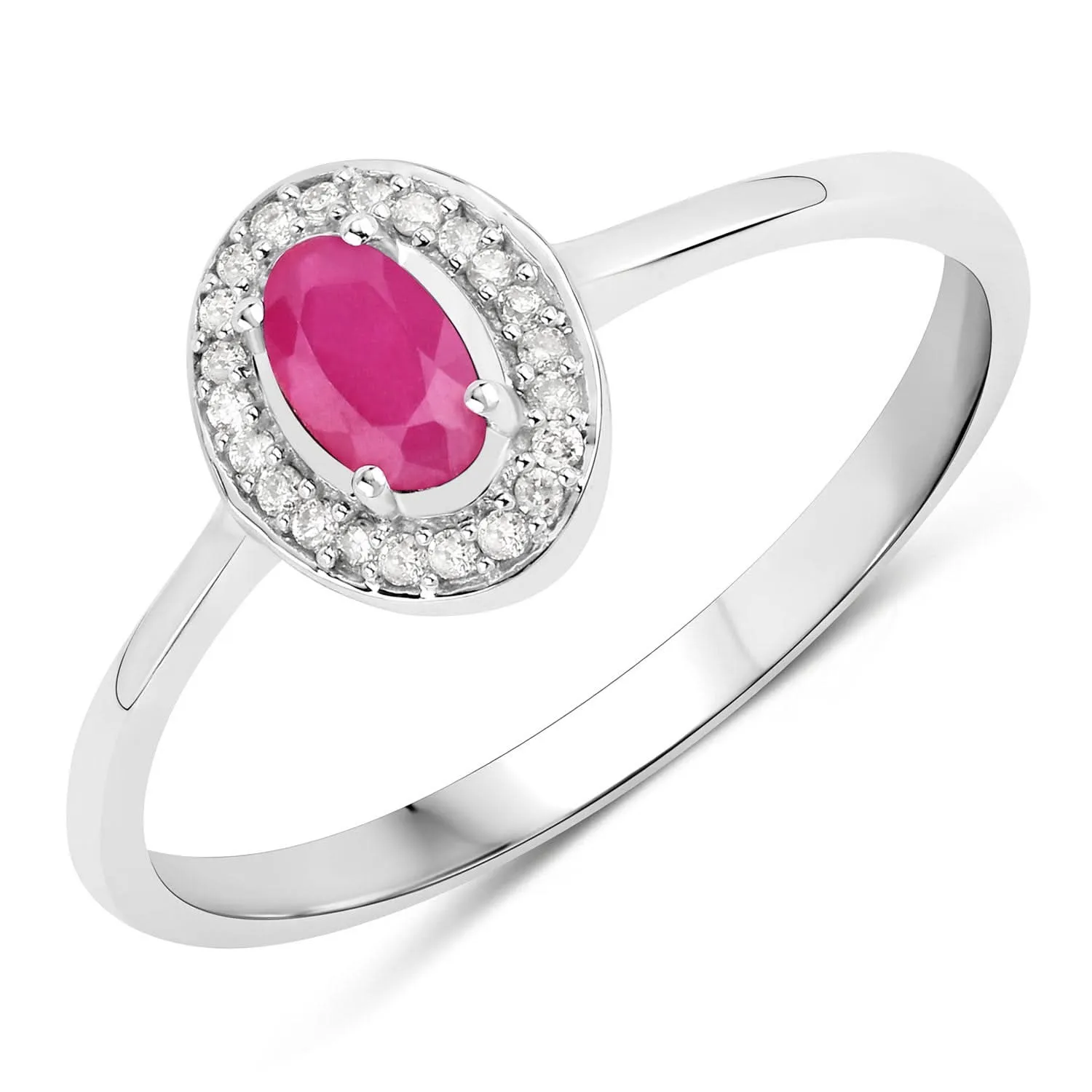 0.33 Carat Genuine Ruby & White Diamond 14K White Gold Ring