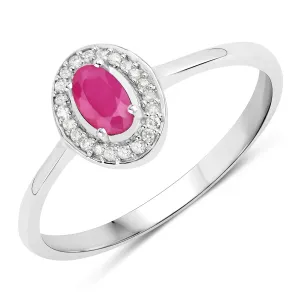 0.33 Carat Genuine Ruby & White Diamond 14K White Gold Ring