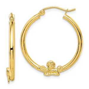 10K Gold Angel Hoop Earrings with Polished Finish Elegant and Versatile