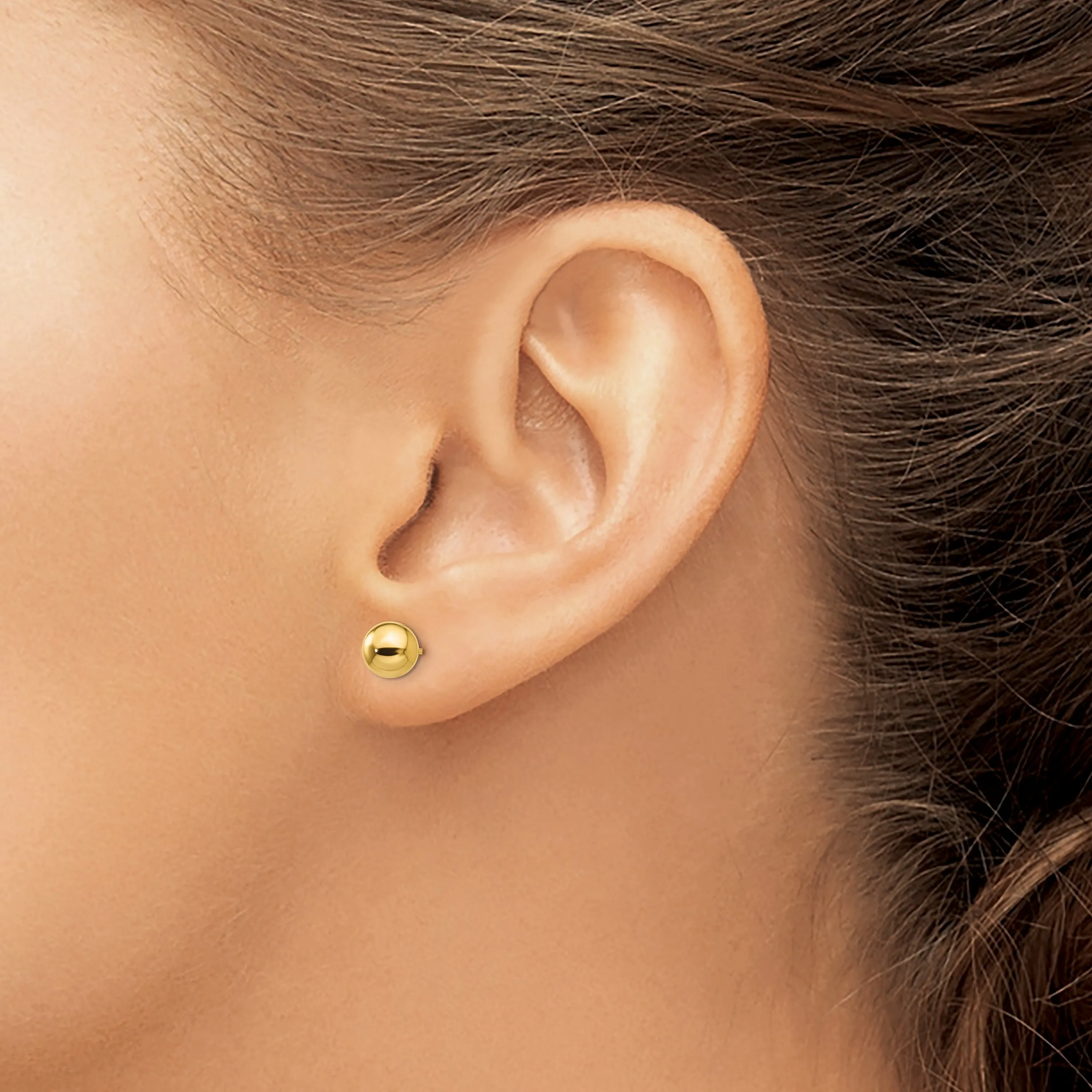 10K Gold Polished Ball Earrings with Post Back 6mm Hollow Design