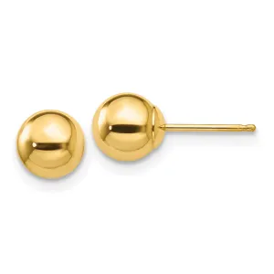 10K Gold Polished Ball Earrings with Post Back 6mm Hollow Design