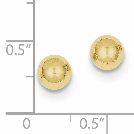 10K Gold Polished Ball Earrings with Post Back 6mm Hollow Design