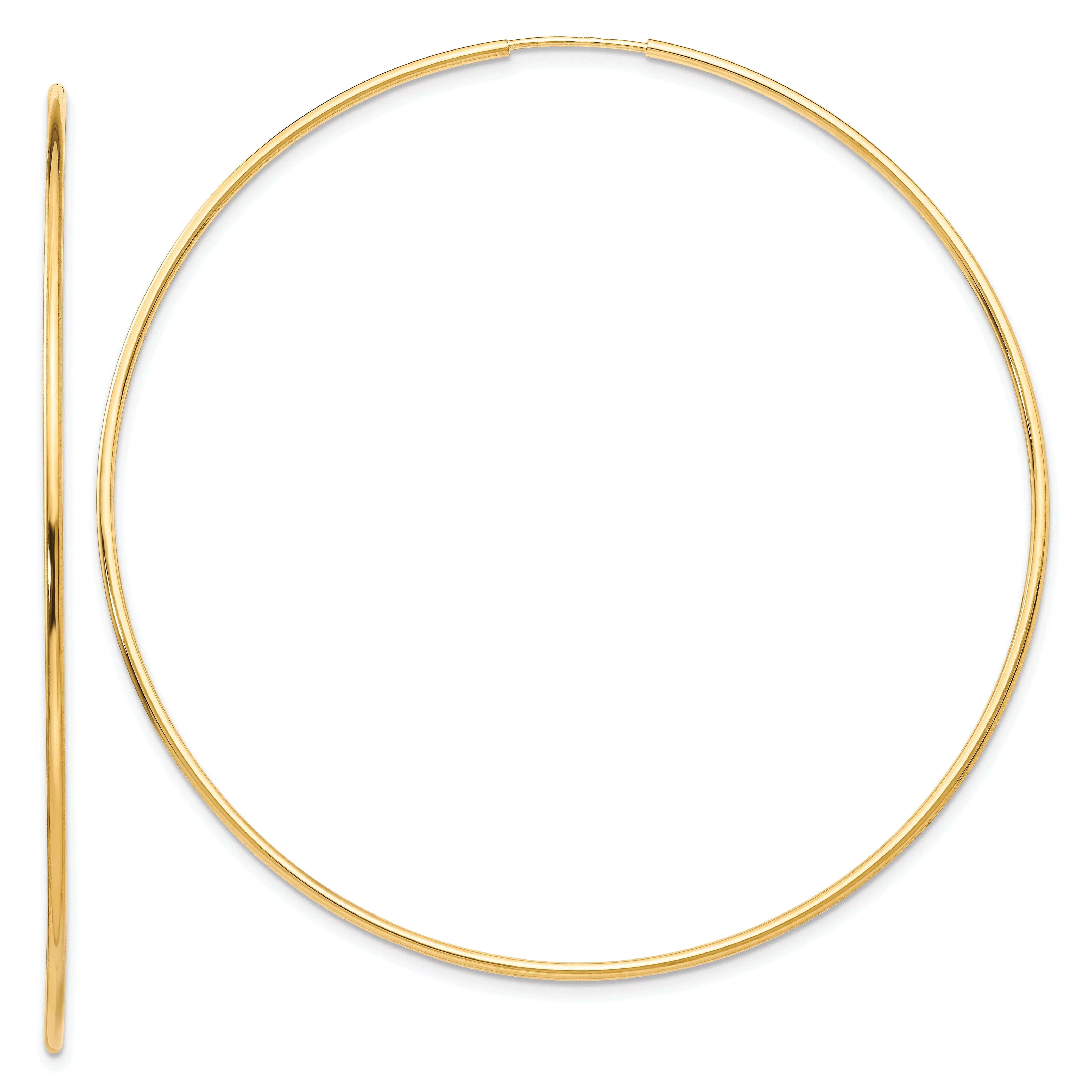 10K Gold Polished Endless Hoop Earrings, 63mm Lightweight Design