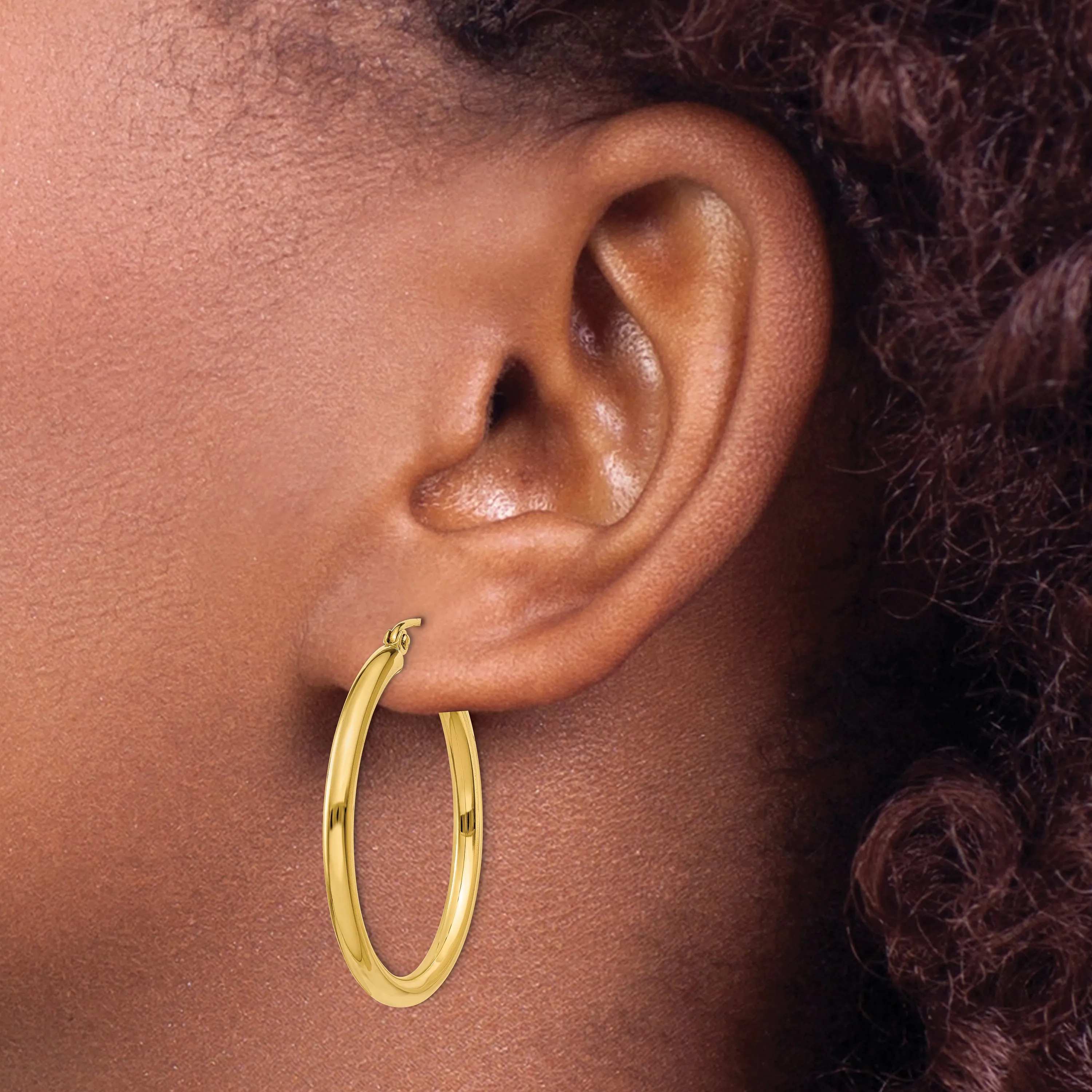 10K Gold Polished Hoop Earrings 2.5mm Tube Elegant Design