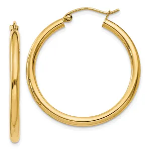 10K Gold Polished Hoop Earrings 2.5mm Tube Elegant Design