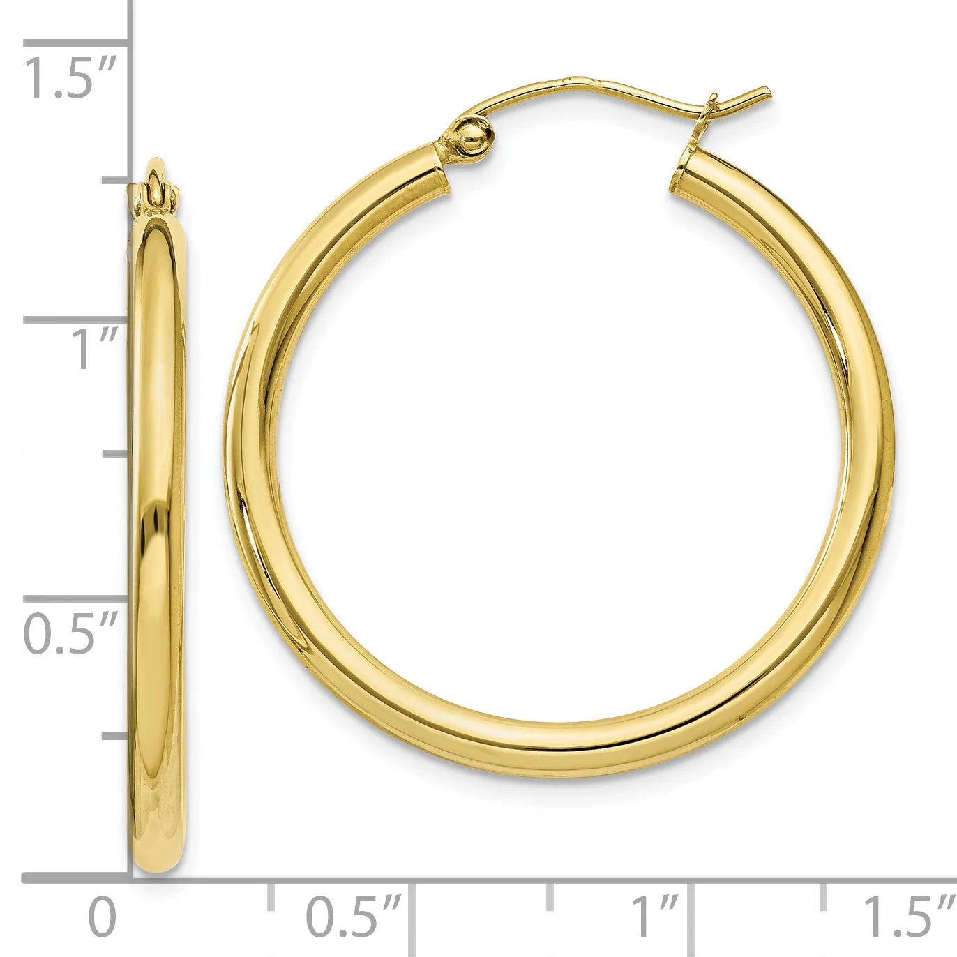 10K Gold Polished Hoop Earrings 2.5mm Tube Elegant Design