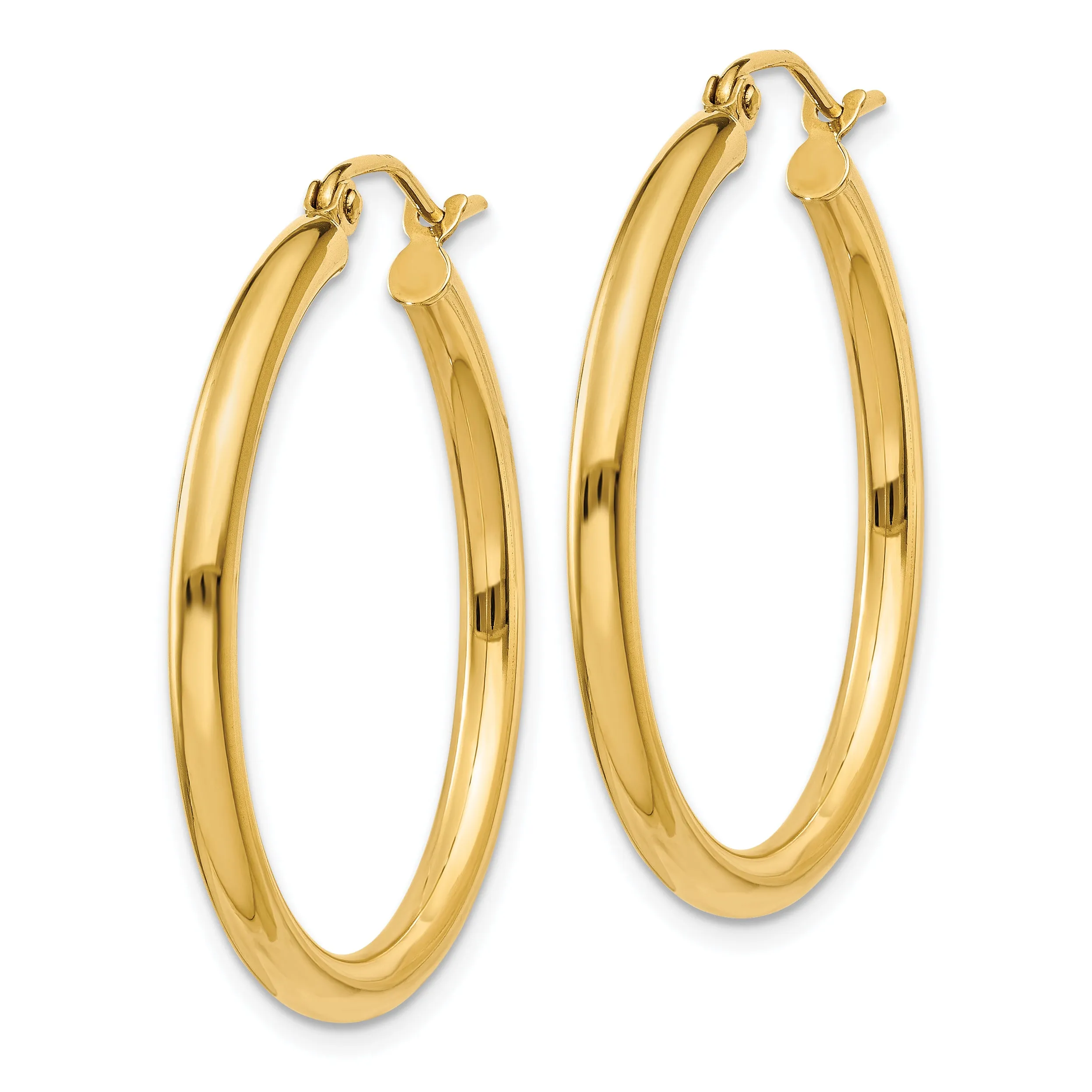 10K Gold Polished Hoop Earrings 2.5mm Tube Elegant Design