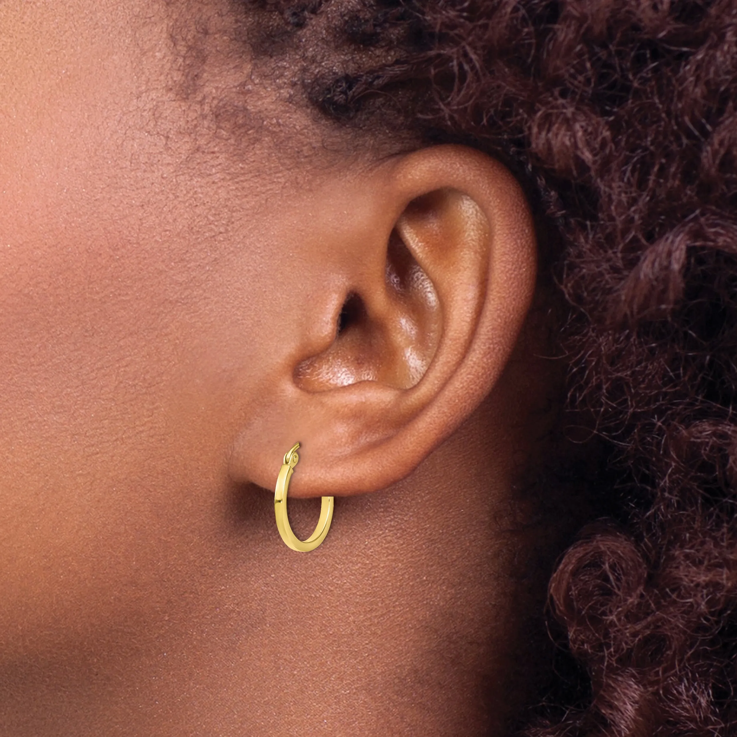 10K Gold Polished Hoop Earrings with Hinged Closure and Lifetime Warranty