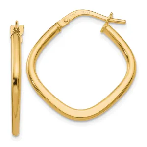 10K Gold Polished Square Hoop Earrings with Hollow Design, 24mm Length