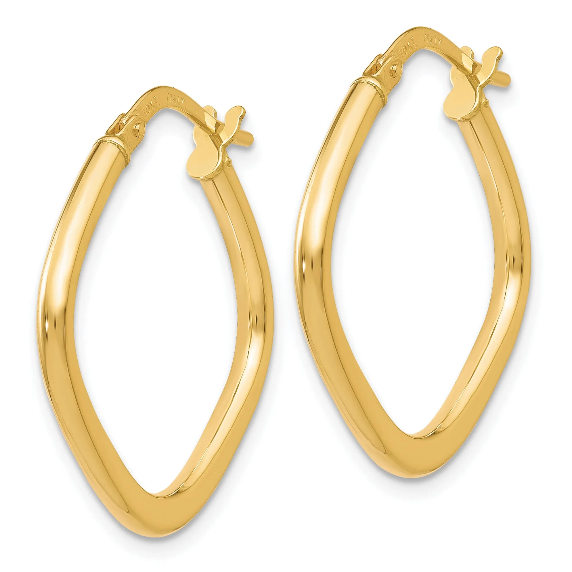 10K Gold Polished Square Hoop Earrings with Hollow Design, 24mm Length