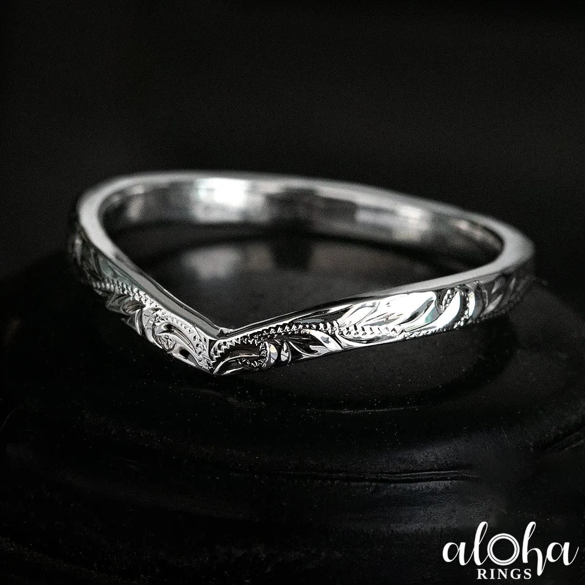 10K Gold Stackable Chevron Wishbone Ring [2mm width] Hand Engraved Hawaiian Jewelry
