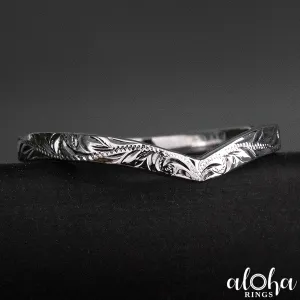 10K Gold Stackable Chevron Wishbone Ring [2mm width] Hand Engraved Hawaiian Jewelry