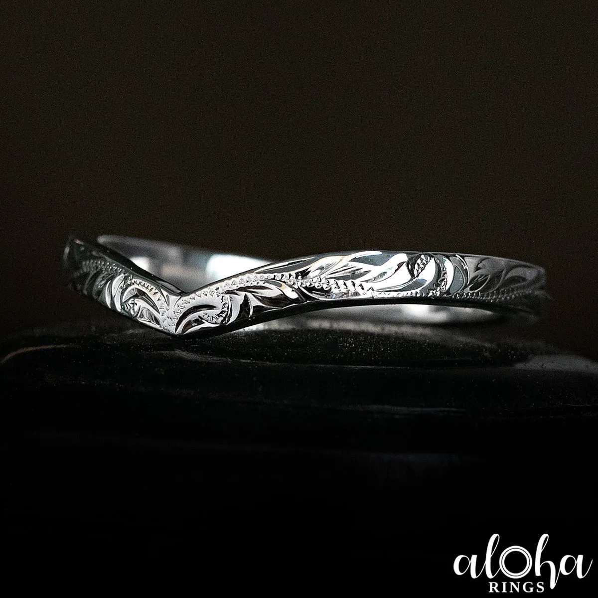 10K Gold Stackable Chevron Wishbone Ring [2mm width] Hand Engraved Hawaiian Jewelry