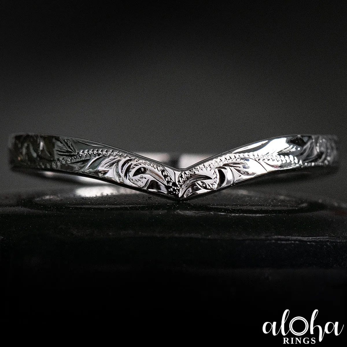 10K Gold Stackable Chevron Wishbone Ring [2mm width] Hand Engraved Hawaiian Jewelry