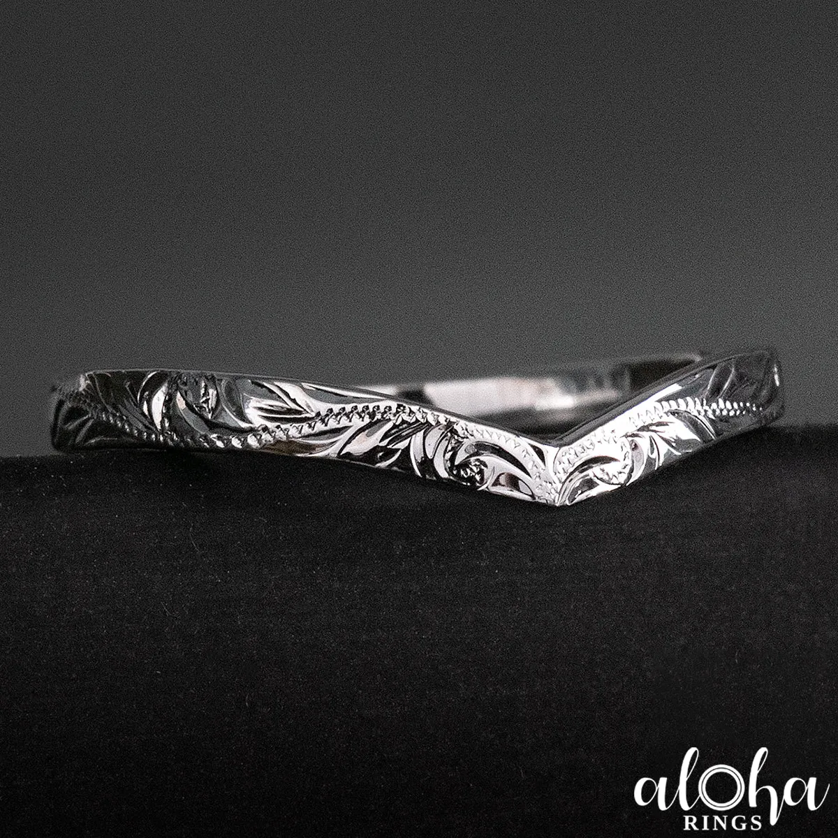10K Gold Stackable Chevron Wishbone Ring [2mm width] Hand Engraved Hawaiian Jewelry