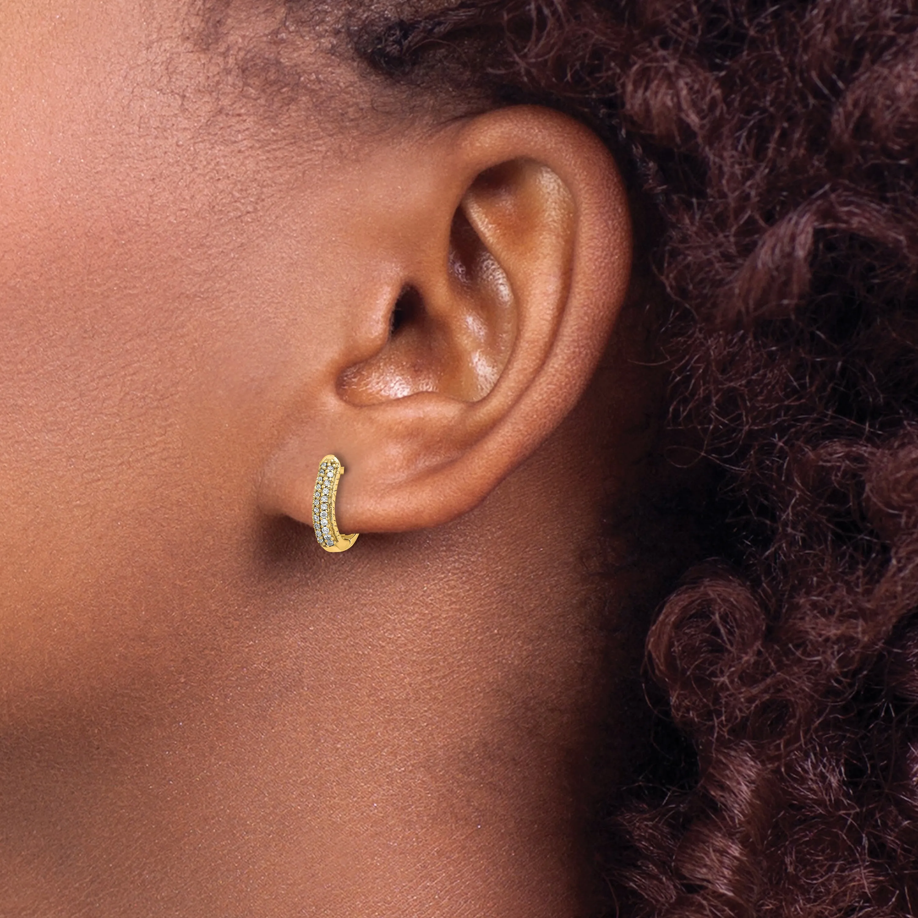 10k Polished Diamond Hinged Hoop Earrings