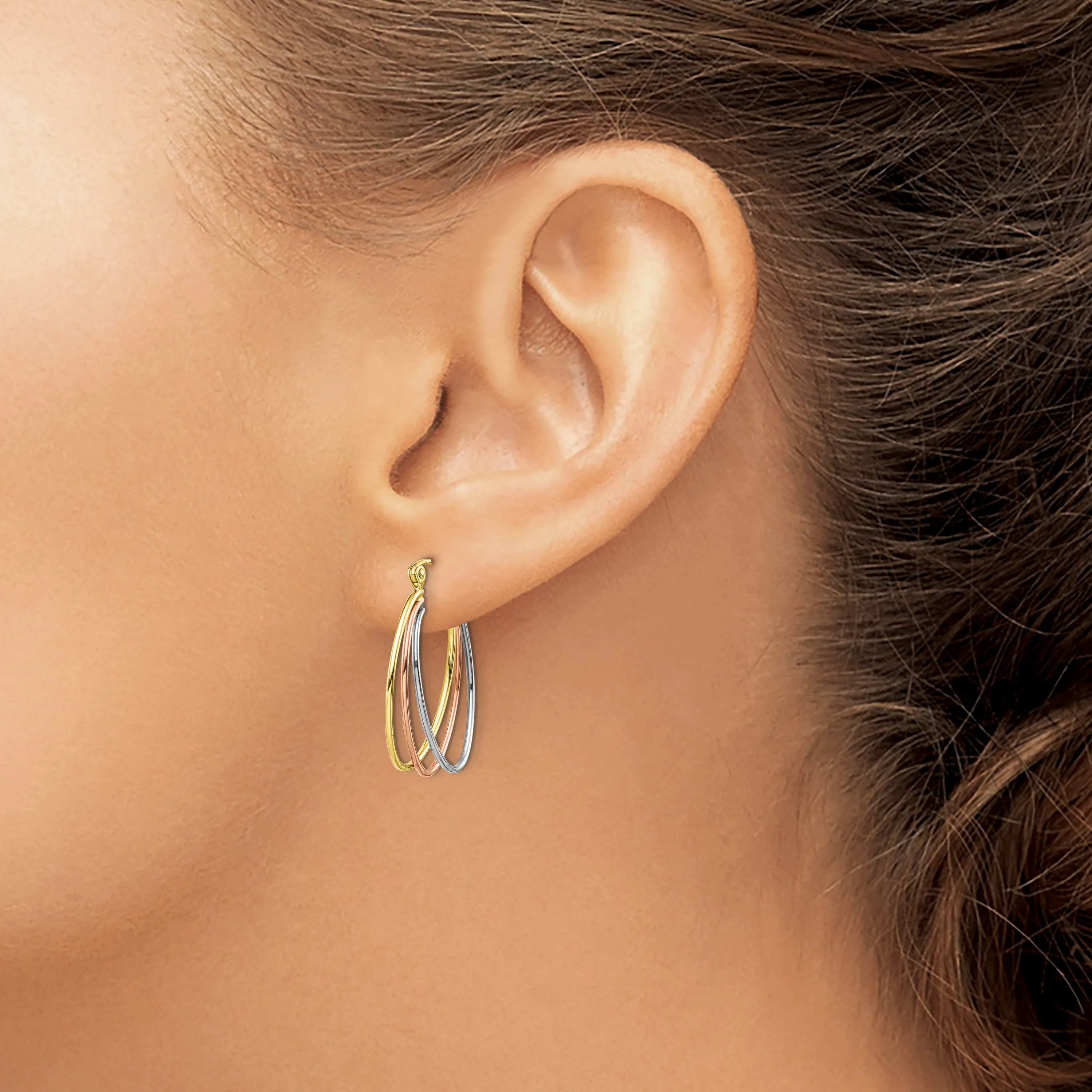 10k Tri-color Polished Triple Hoop Earrings
