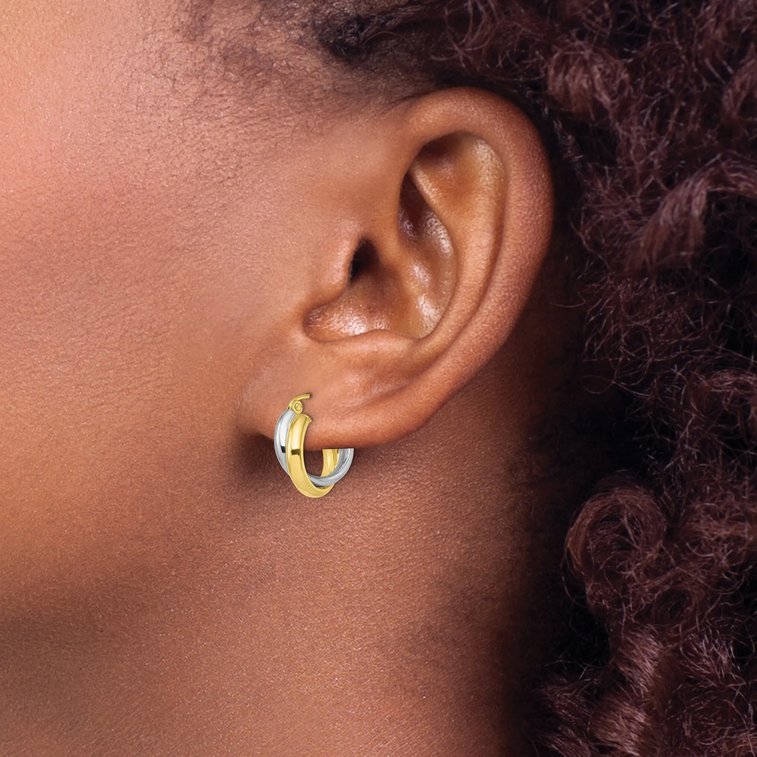10K Two-Tone Gold Hoop Earrings with Polished Finish and Lifetime Guarantee