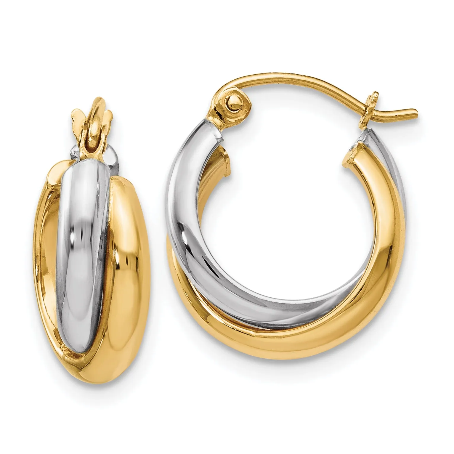 10K Two-Tone Gold Hoop Earrings with Polished Finish and Lifetime Guarantee