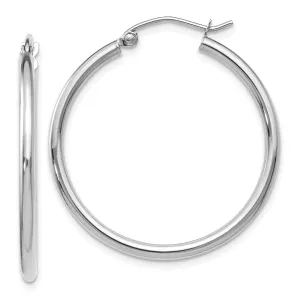 10K White Gold Polished Hoop Earrings with Rhodium Plating and Lifetime Warranty