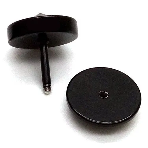 10MM Mens Ladies Black Circle Stud Earrings with Spiked CZ, Steel Cheater Fake Ear Plugs Gauges 2pcs