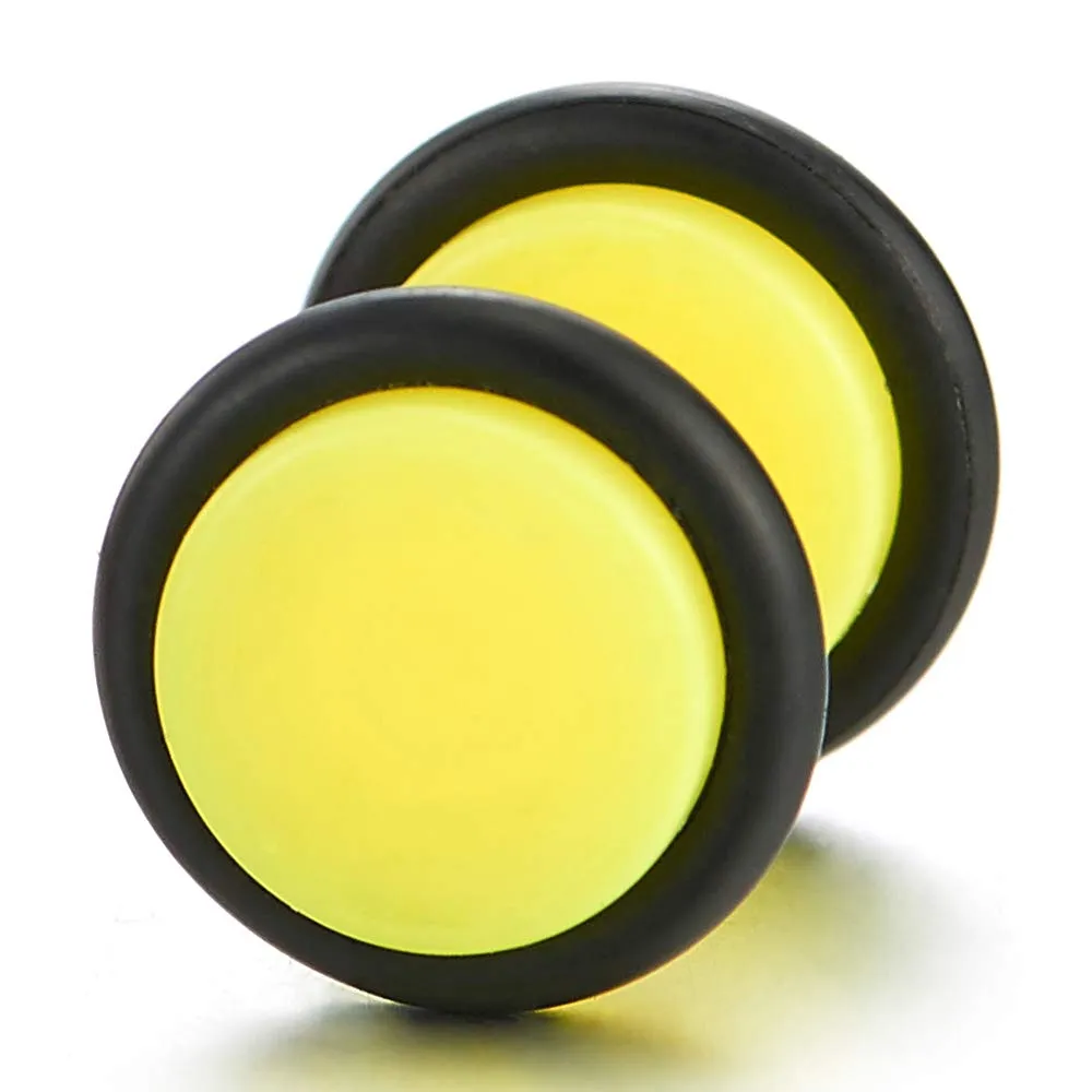 10MM Womens Men Neon Yellow Screw Stud Earrings, Steel Cheater Fake Ear Plugs Gauges Illusion Tunnel