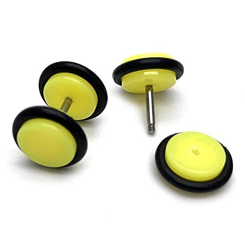 10MM Womens Men Neon Yellow Screw Stud Earrings, Steel Cheater Fake Ear Plugs Gauges Illusion Tunnel