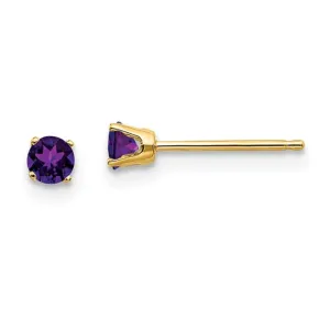 14 Karat Gold Yellow Birth Stone Stud Earrings With 4mm Round Amethysts
