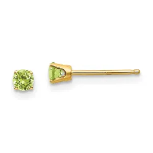 14 Karat Gold Yellow Birth Stone Stud Earrings With 4mm Round Peridot