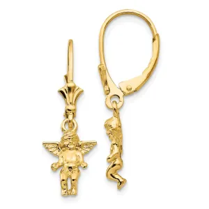 14K Gold Angel Drop Earrings with Leverback Closure  Elegant Casted Design