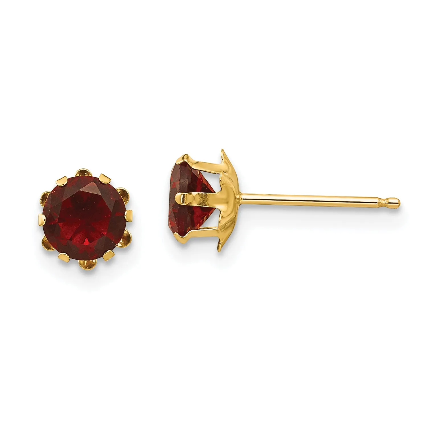 14K Gold Birthstone Stud Earrings with Polished CZ for January