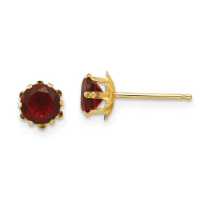 14K Gold Birthstone Stud Earrings with Polished CZ for January