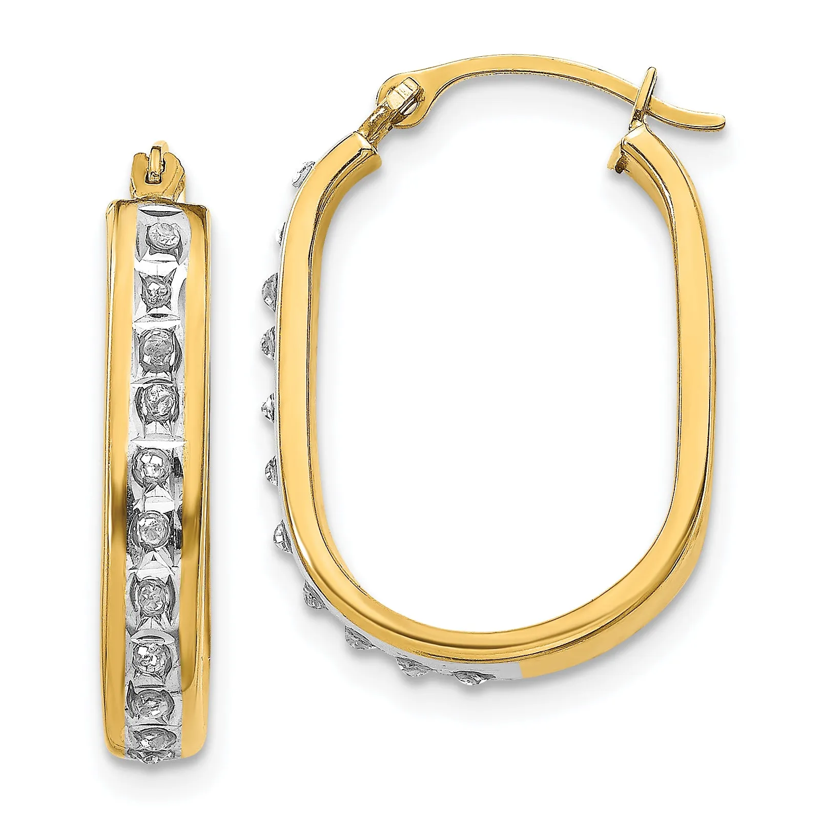 14K Gold Diamond-Accented Squared Hoop Earrings Polished & Lightweight Design