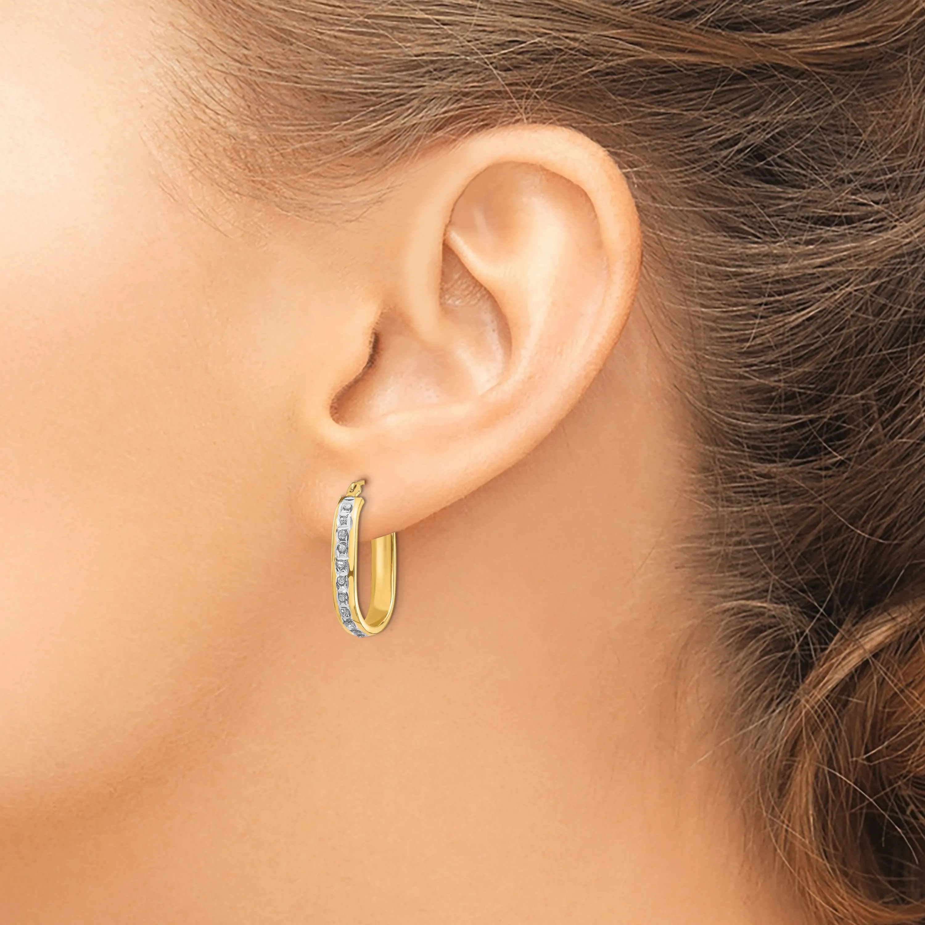 14K Gold Diamond-Accented Squared Hoop Earrings Polished & Lightweight Design