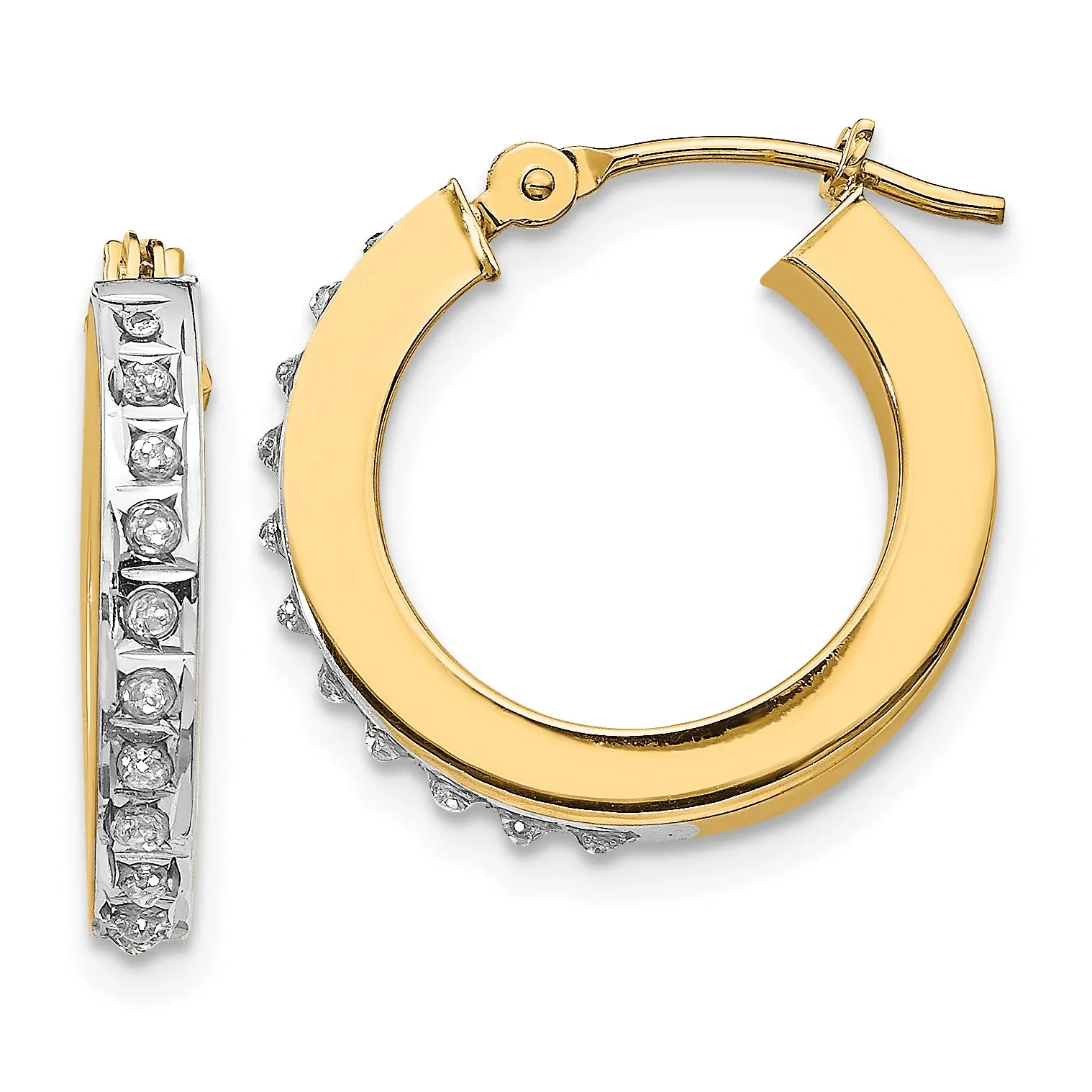14K Gold Diamond Hoop Earrings with Polished Finish  16mm Stylish Hinge Design