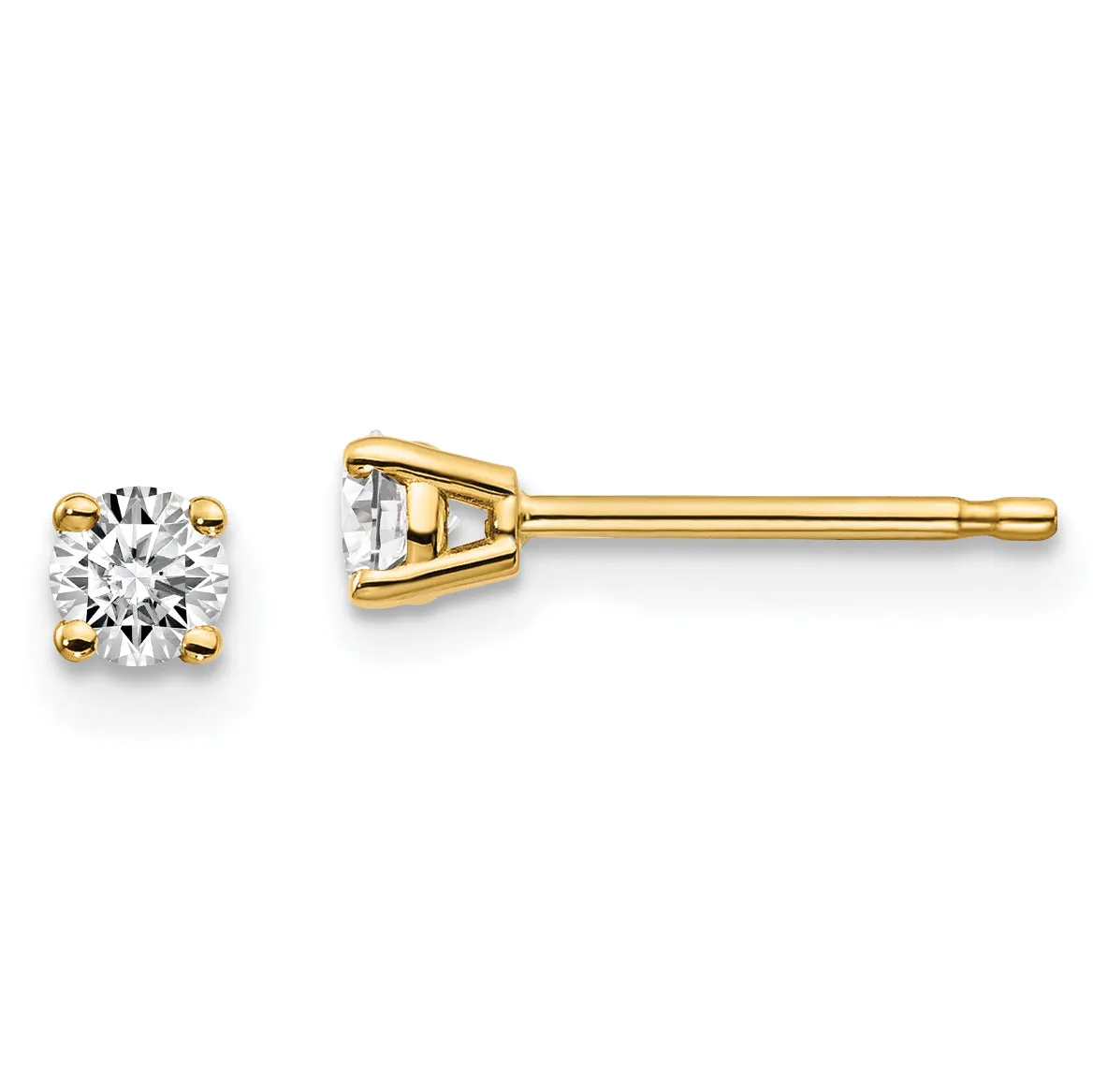 14K Gold Diamond Stud Earrings with Natural Round White Stones