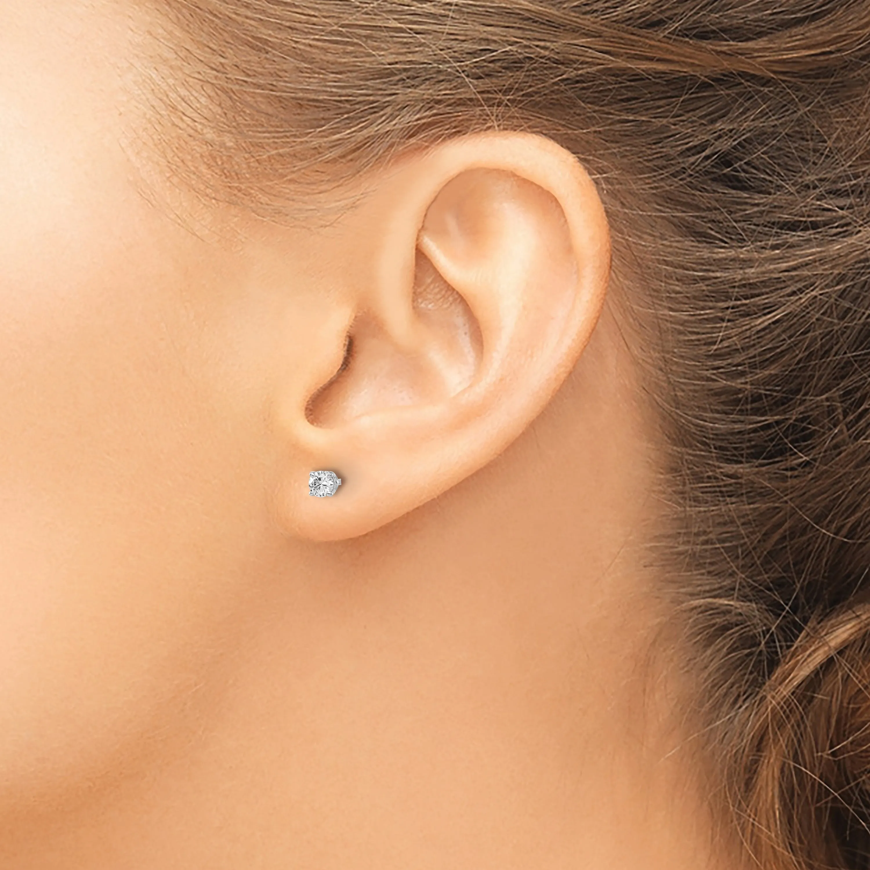 14K Gold Diamond Stud Earrings with Rhodium Plating Elegant Design