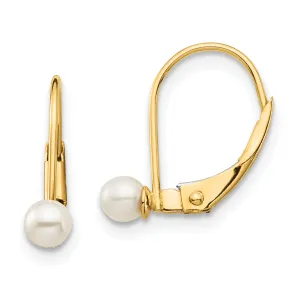 14K Gold Freshwater Cultured Pearl Leverback Earrings Polished, Nickel-Free