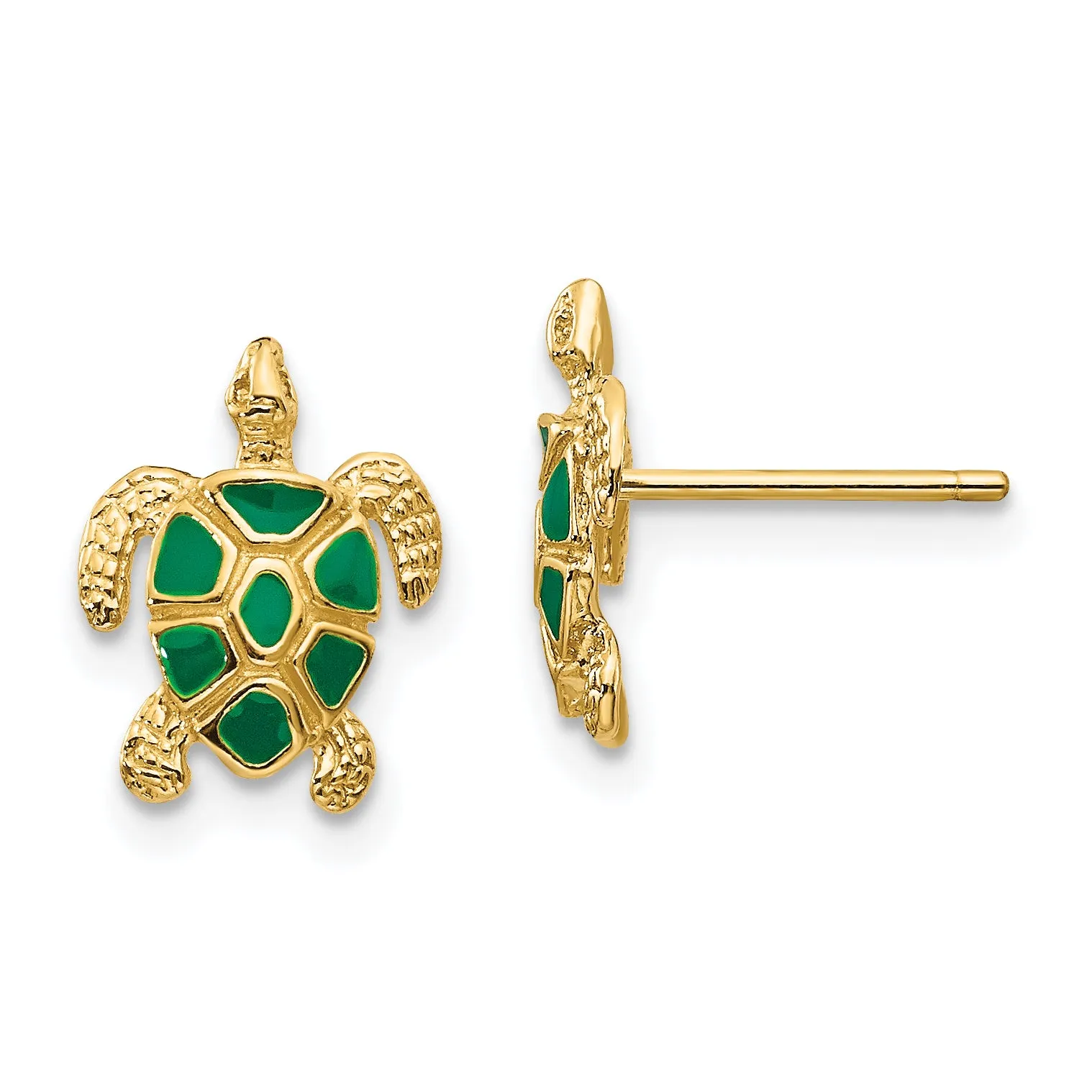 14K Gold Green Enameled Sea Turtle Earrings  Polished and Elegant Design