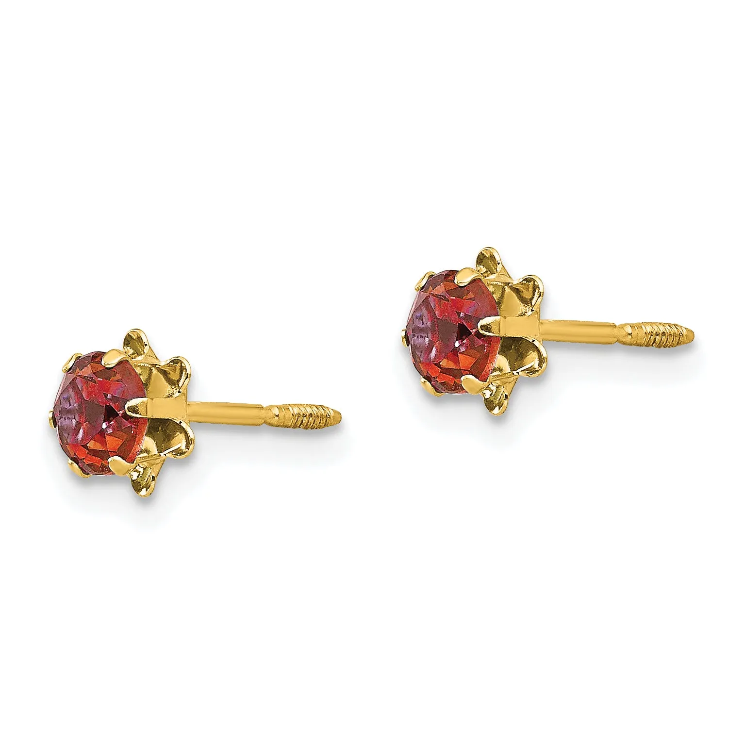 14K Gold July Birthstone Earrings with Red CZ Screwback