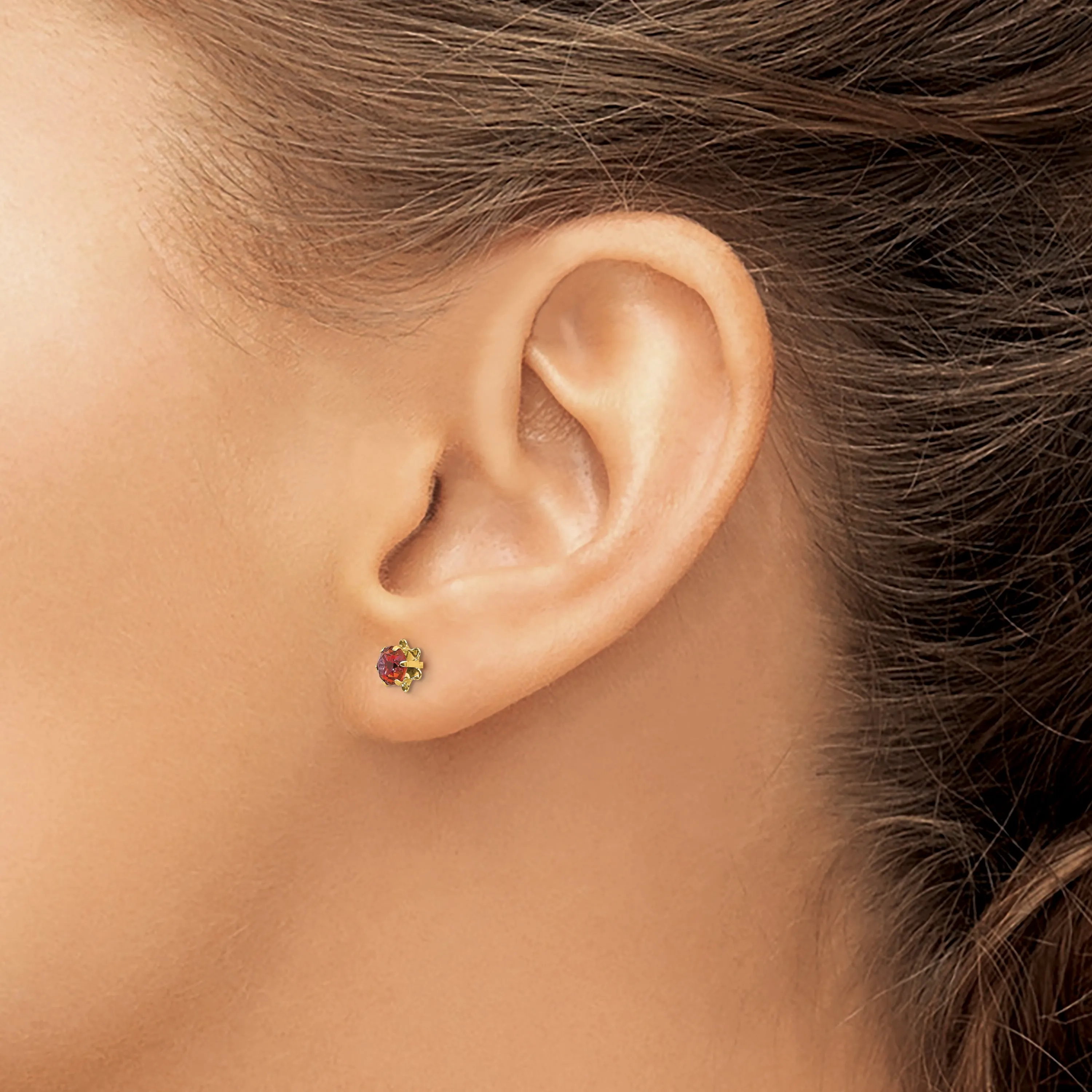 14K Gold July Birthstone Earrings with Red CZ Screwback