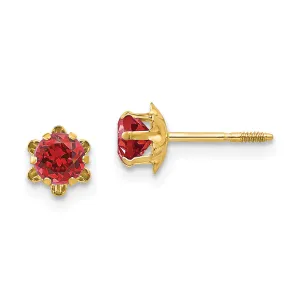 14K Gold July Birthstone Earrings with Red CZ Screwback