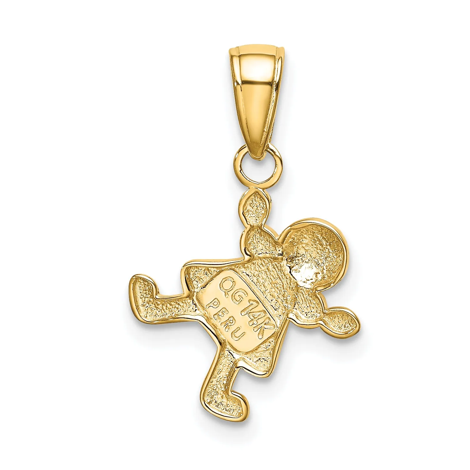 14K Gold Little Girl Charm with Textured Back Solid & Casted Design