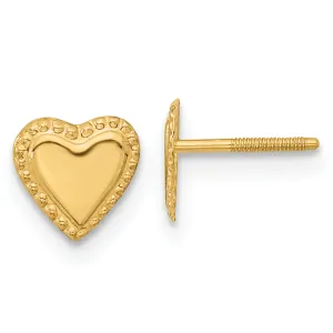 **14K Gold Madi K Heart Earrings with Polished Finish and Screw Back**