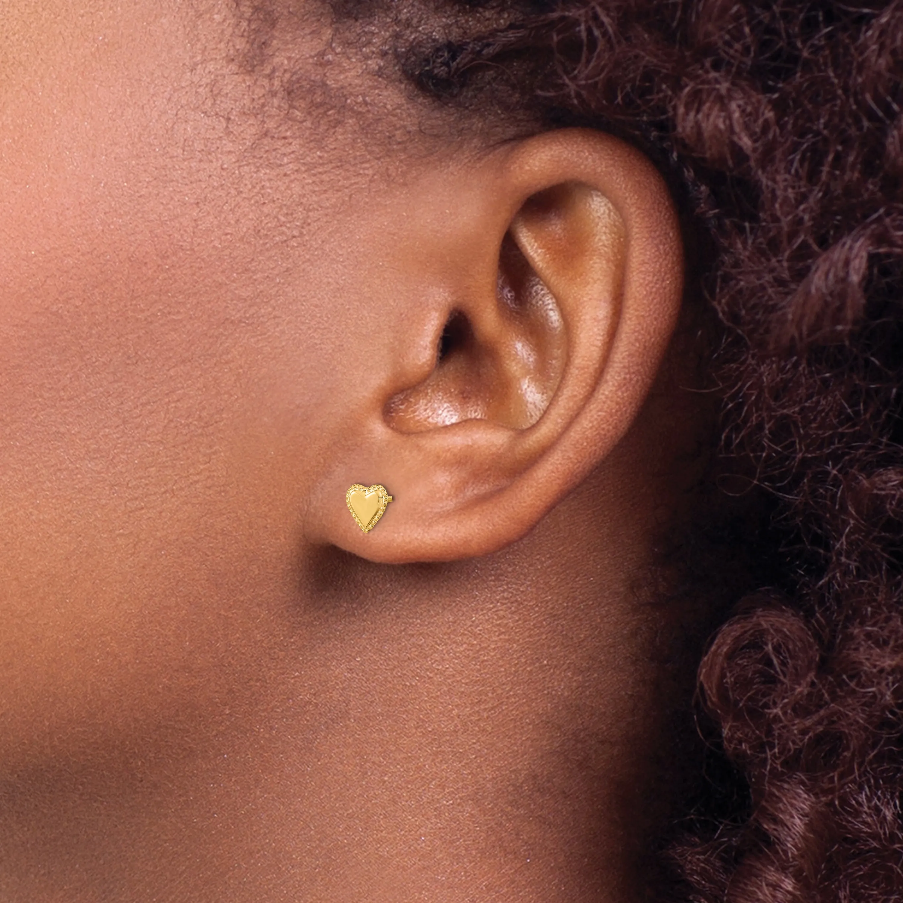 **14K Gold Madi K Heart Earrings with Polished Finish and Screw Back**