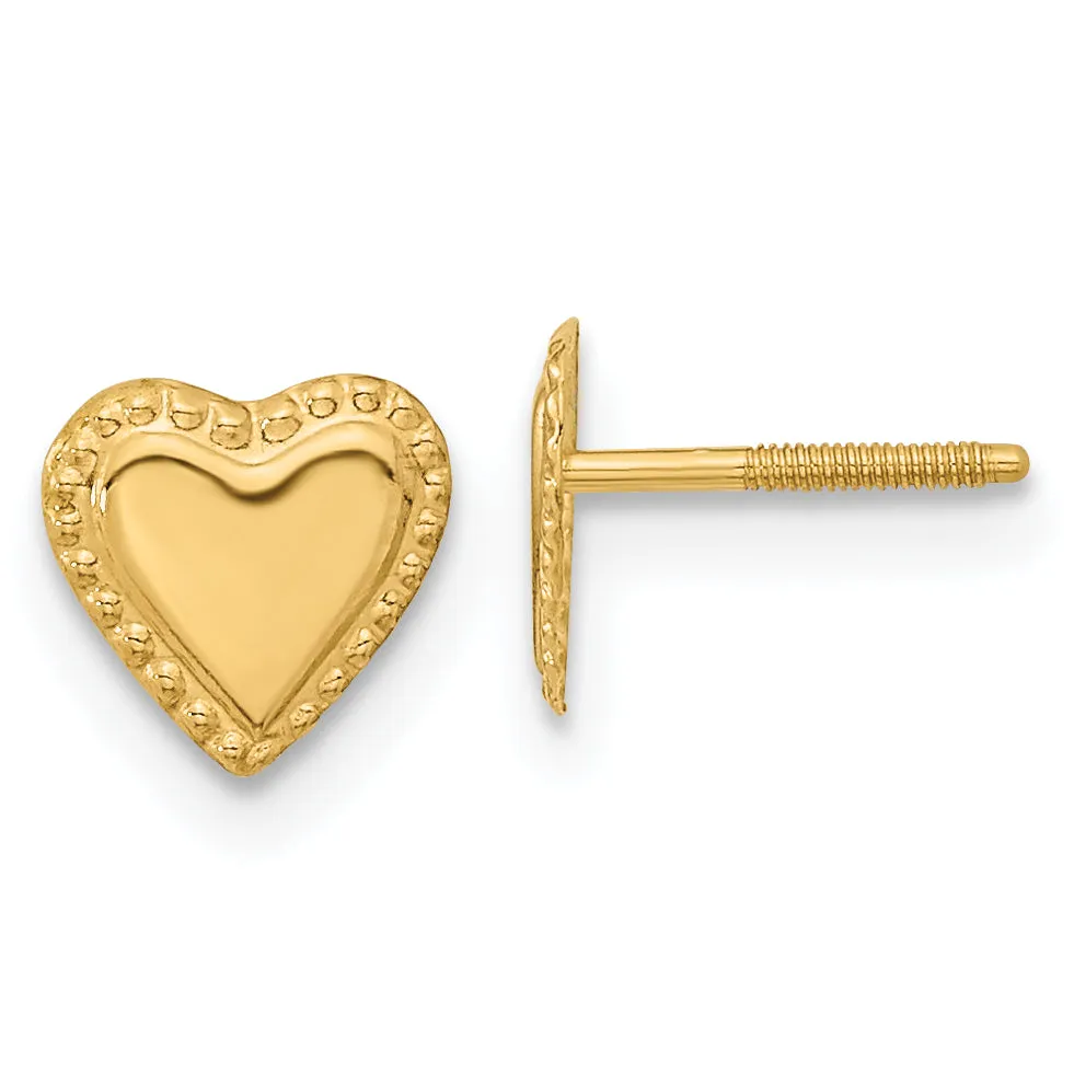 **14K Gold Madi K Heart Earrings with Polished Finish and Screw Back**