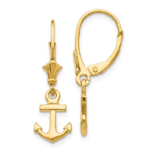 14K Gold Mini Anchor Leverback Earrings with Polished Finish for Women