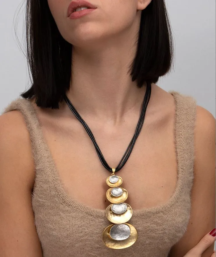 14k Gold-Plated & Sterling Silver Hammered Status Necklace